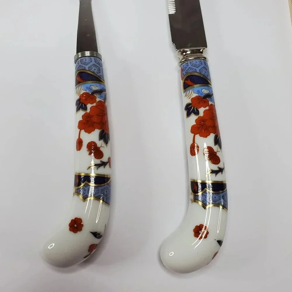 Vintage Prill Sheffield England Porcelain Handles Cutlery Cheese Set Stainless